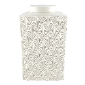 VASO DE CERAMICA BRANCO COM DESENHOS EM TEXTURA 18,6CM X 12,