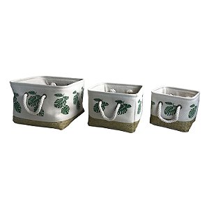 CJ DE CESTOS DE RATTAN E TECIDO  3 PCS G 32CM X 32CM X 23CM