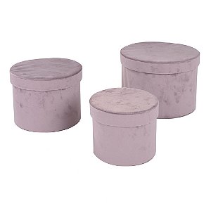 CONJ  DE CAIXAS DE VELUDO ROSE  3 PECAS
