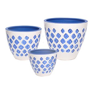 CJ. DE CACHEPOTS BRANCO E AZUL - 3 PCS