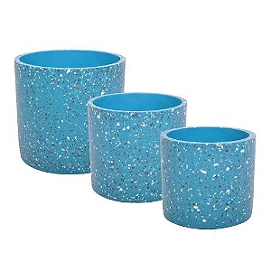 CJ  DE VASOS DE CIMENTO AZUL  3PCS