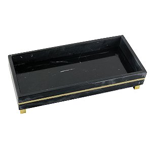 BANDEJA EM MARMORE PRETA COM DETALHES DOURADOS 35CM X 20CM X