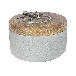 POTE DE RESINA CINZA E MARROM COM LAGARTO 3D