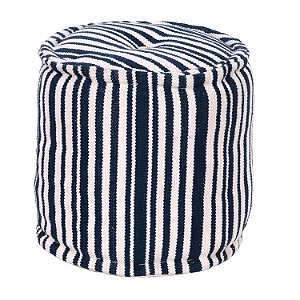 PUFF EM TECIDO AZUL E BRANCO 40CM X 40CM