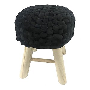 BANQUETA DE MADEIRA E TECIDO AVELUDADO PRETO