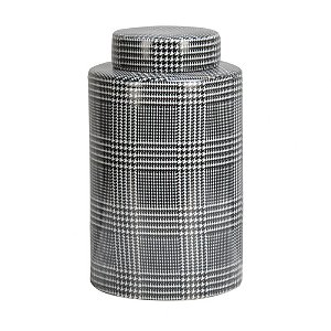 POTE DE PORCELANA XADREZ DE PRETO E BRANCO
