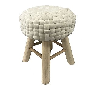 BANQUETA DE MADEIRA E TECIDO AVELUDADO BRANCO