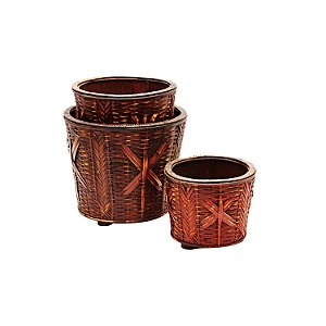 CJ DE CACHEPOTS DE BAMBU COM MADEIRA 3 PCS