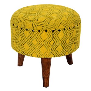 MINI BANCO EM TECIDO E MADEIRA AMARELO 40CM X 40CM