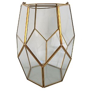 VASO DE VIDRO E METAL DOURADO 19CM X 19CM X 25CM