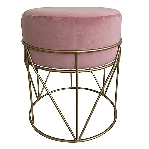 BANQUETA EM METAL E VELUDO ROSA E DOURADA 35CM X 35CM X 40CM