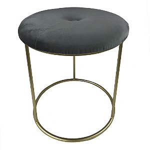 BANQUETA DE METAL E VELUDO CINZA E DOURADO