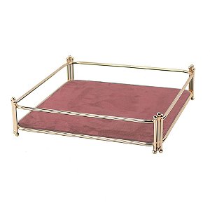 BANDEJA DE METAL E TECIDO AVELUDADO ROSE