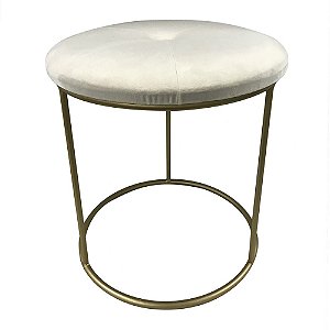 BANQUETA DE METAL E VELUDO OFF WHITE E DOURADO