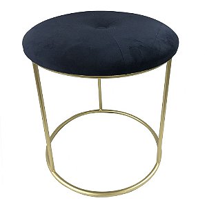BANQUETA DE METAL DE VELUDO AZUL MARINHO E DOURADO