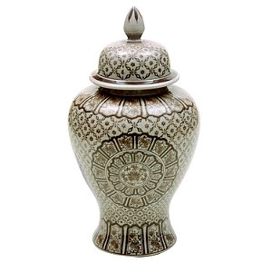 POTE DECORATIVO DE CERAMICA BEGE E BRANCO