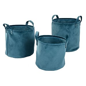 CONJ  DE CESTOS DE VELUDO VERDE  3 PECAS