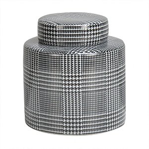 POTE DE PORCELANA XADREZ DE PRETO E BRANCO