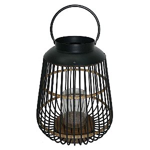 LANTERNA DE METAL COM DETAHES EM BAMBU