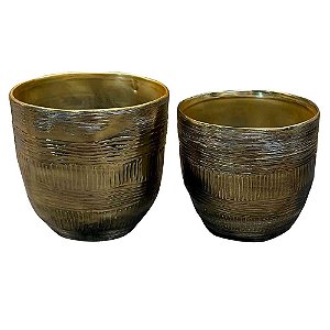 CJ. DE CACHEPOTS DE CERAMICA DOURADO - 2PS