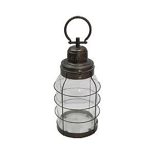 LANTERNA EM METAL E VIDRO MARROM D18CM X 37CM / 44CM