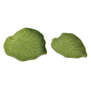 CJ. DE PRATOS DE CERAMICA - FOLHAS - 2 PCS