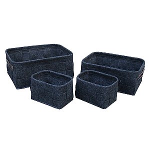 CJ DE CESTOS DE TECIDO AZUL  4PCS G38 X 28 X 16CM  M34 X 24