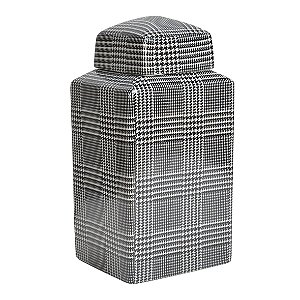 POTE DE PORCELANA XADREZ DE PRETO E BRANCO