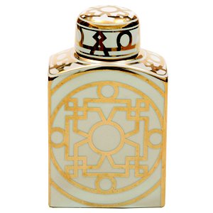 POTE DECORATIVO DE CERAMICA BRANCA COM DOURADO
