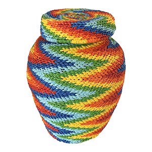CESTO DE CORDA COM TAMPA COLORIDO 18CM X 33CM