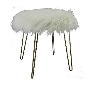 BANQUETA DE METAL DOURADO E TECIDO BRANCO
