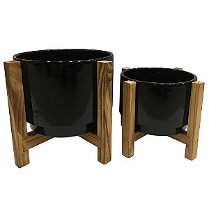 CONJ DE CACHEPOTS DE CERAMICA PRETO E MARROM  2 PECAS