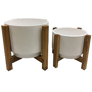 CONJ DE CACHEPOTS DE CERAMICA BRANCO E MARROM  2 PECAS