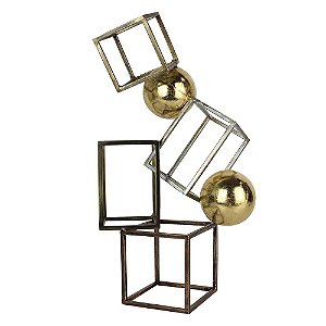 P DECORATIVA DE METAL GEOMETRICAS E BOLAS DOURADAS