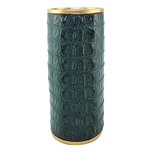VASO TIPO CROCODILO VERDE E DOURADO 14,5CM X 14,5CM X 30CM