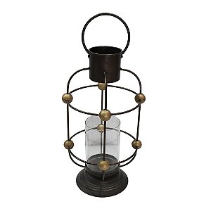 LANTERNA EM METAL MARROM E DOURADA D20CM X 41CM / 50,5CM