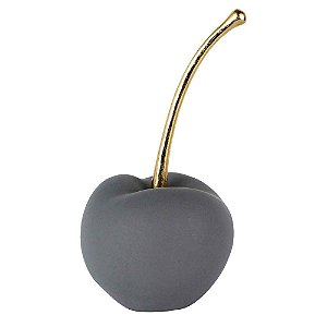 CEREJA DECORATIVA DE RESINA CINZA E DOURADA