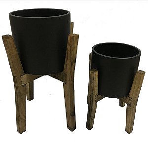 CONJ DE CACHEPOTS DE CERAMICA PRETO E MARROM  2 PECAS