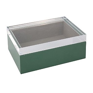 CAIXA DECORATIVA VERDE DE MADEIRA E TAMPA DE ACRILICO