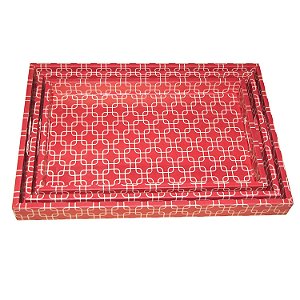 CJ DE BANDEJAS DE MADEIRA VERMELHA 3 PCS 50CM X 34XM X 5CM