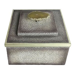 CAIXA COM TAMPA TIPO GALUCHAT E PEDRA CINZA E DOURADA 16,5CM