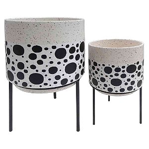 CJ. DE CACHEPOTS DE CERAMICA COM BASE DE MADEIRA - 2PS