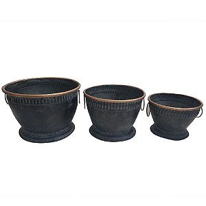 CONJ. DE VASOS DE METAL COM DETALHES ROSE  3 PCS G  30CM X 3
