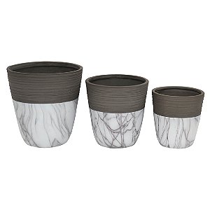 CJ DE CACHEPOTS DE CERAMICA MARMORIZADA  3PCS G17,5CM X 17,5