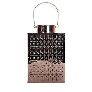 LANTERNA DECORATIVA EM ACO INOX BRONZE 19,5CM X 19,5CM X 29,