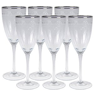 CJ DE 6 TACAS PARA VINHO TINTO DETALHE PRATA