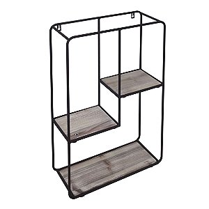 PRATELEIRA DE FERRO E MADEIRA QUADRADA 40CM X 19,2CM X 60,6C