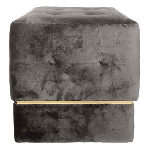 PUFF DE VELUDO CINZA COM DETALHES DOURADO