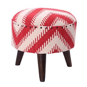 MINI BANCO EM TECIDO E MADEIRA VERMELHO E BRANCO 40CM X 40CM