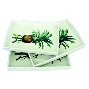 CJ. DE BANDEJAS DE MADEIRA - ABACAXI - 3 PCS